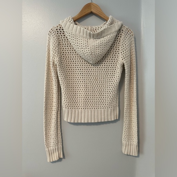 Abercrombie & Fitch Vintage Cream Knit Button Up Hooded Cardigan Womens Large - Picture 4 of 5